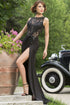 Black Embroidered Bow Waist Maxi Evening Dress